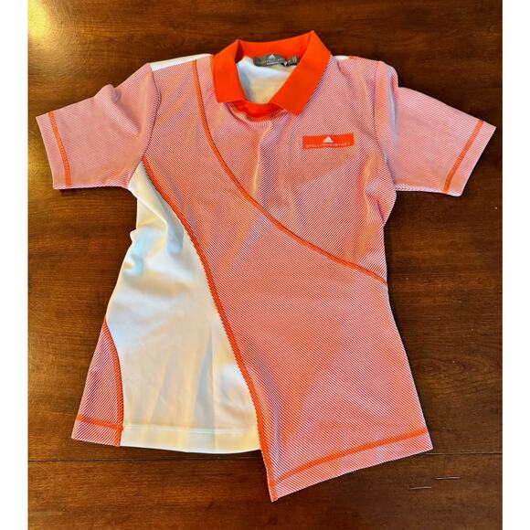 Adidas x Stella McCartney Shirt Sz Med Wmns Golf Polo Orange White Short Sleeve - Picture 1 of 6